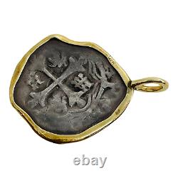 Spanish Reale Cob 14k Yellow Gold & Sterling Silver Shipwreck Coin Pendant