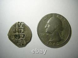 Spanish Silver Coin 2 Reales Cob Potosi Charles II Assayer V 1684 Bolivia Waves