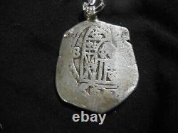 Spanish Silver Treasure Cob 8 Reales c1700, 37g with 24 Inch silver. 925 Chain