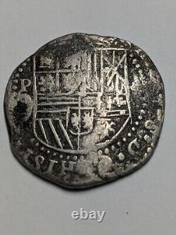 Spanish colonial 2 Reales silver cob (pirate) 6.67 g