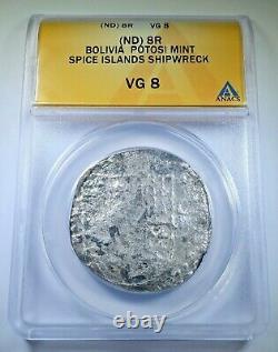 Spice Islands Shipwreck 1600's Bolivia Silver 8 Reales Spanish Dollar Cob Coin