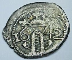 Valencia 1642 Spanish Silver 1 Reales Antique 1600's Colonial Cob Pirate Coin