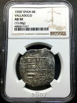 Very Raresilver Cob 4 Reales Philip II 1592/1 Valladolid Spain F Ngc Au50