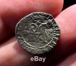 ¡¡ Very Scarce! Silver Cob 1/2 Real Of Philip Ii. Mint Lima. Assayer D